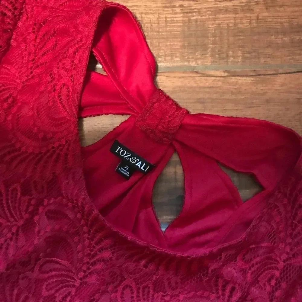 Roz & Ali Red Lace Overlay Size XL #2213 - Picture 2 of 3
